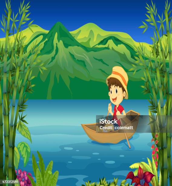 Smiling Boy In A Boat Stock Illustration - Download Image Now - Rowboat, Stream - Body of Water, Adventure