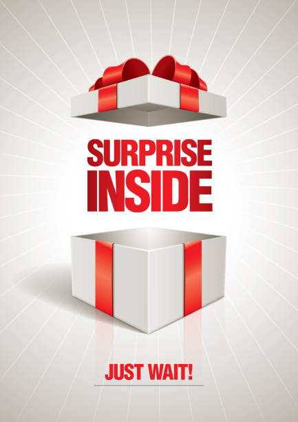 Surprise Inside Vector poster template. Message in the box. gift stock illustrations