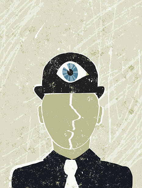 illustrazioni stock, clip art, cartoni animati e icone di tendenza di uomo d'affari di pensiero con un occhio al suo cappello - an all seeing eye