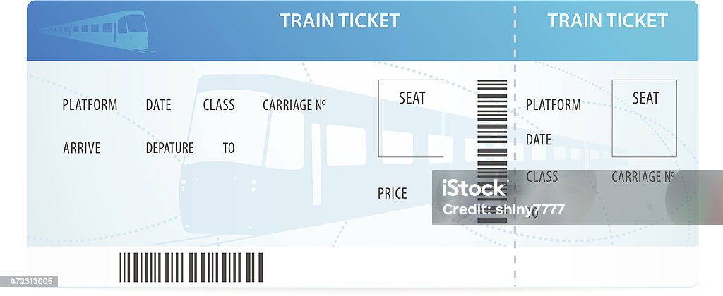 Vector Train ticket (tamplate / layout) with silhouette on background. Railway Vector Train ticket, traveler check (tamplate / layout) with train silhouette on background. Travel by Railway Transport. Enjoy your vacation. Isolated illustration on white background.  EPS 8 Arrival stock vector