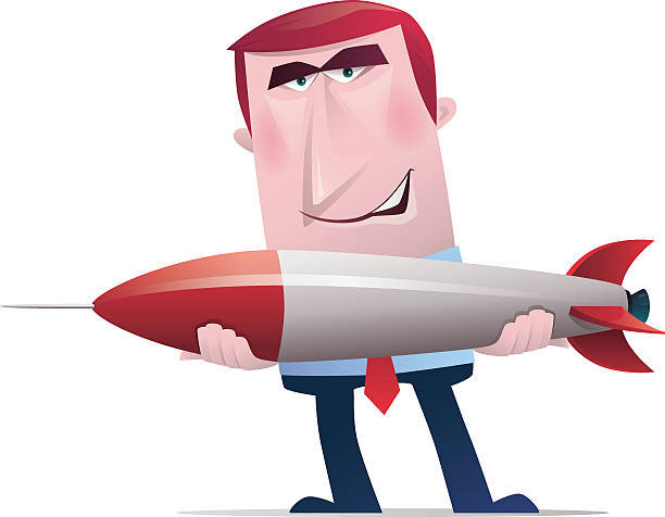 ilustrações de stock, clip art, desenhos animados e ícones de homem com mísseis - rocket smiling missile bomb