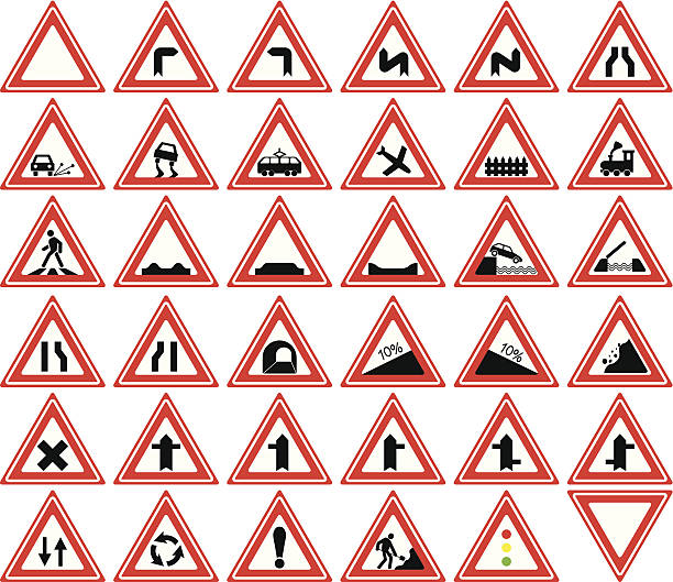 Traffic signs - Warnings. vector art illustration