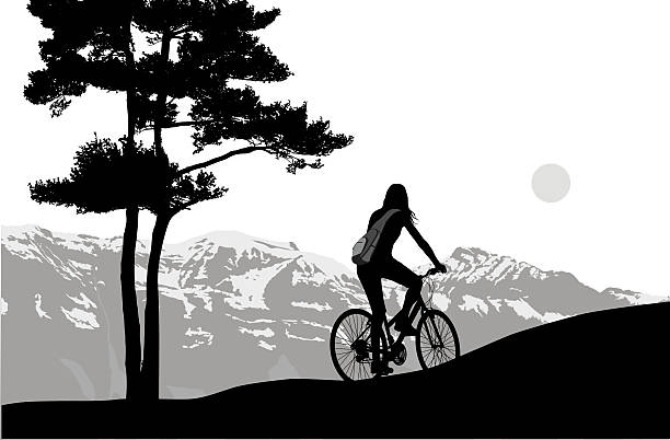 cycling - focus on shadow women bicycle outdoors stock-grafiken, -clipart, -cartoons und -symbole