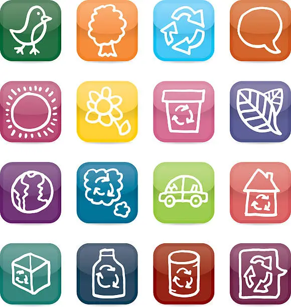 Vector illustration of Nature and recycling block icon set.