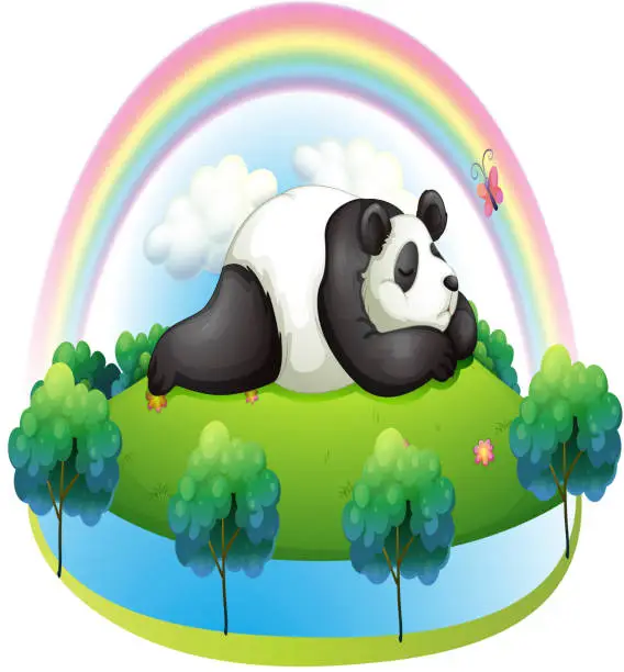 Vector illustration of Island with a big panda sleeping