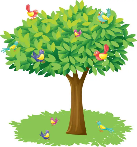 Vector illustration of Tree and birds