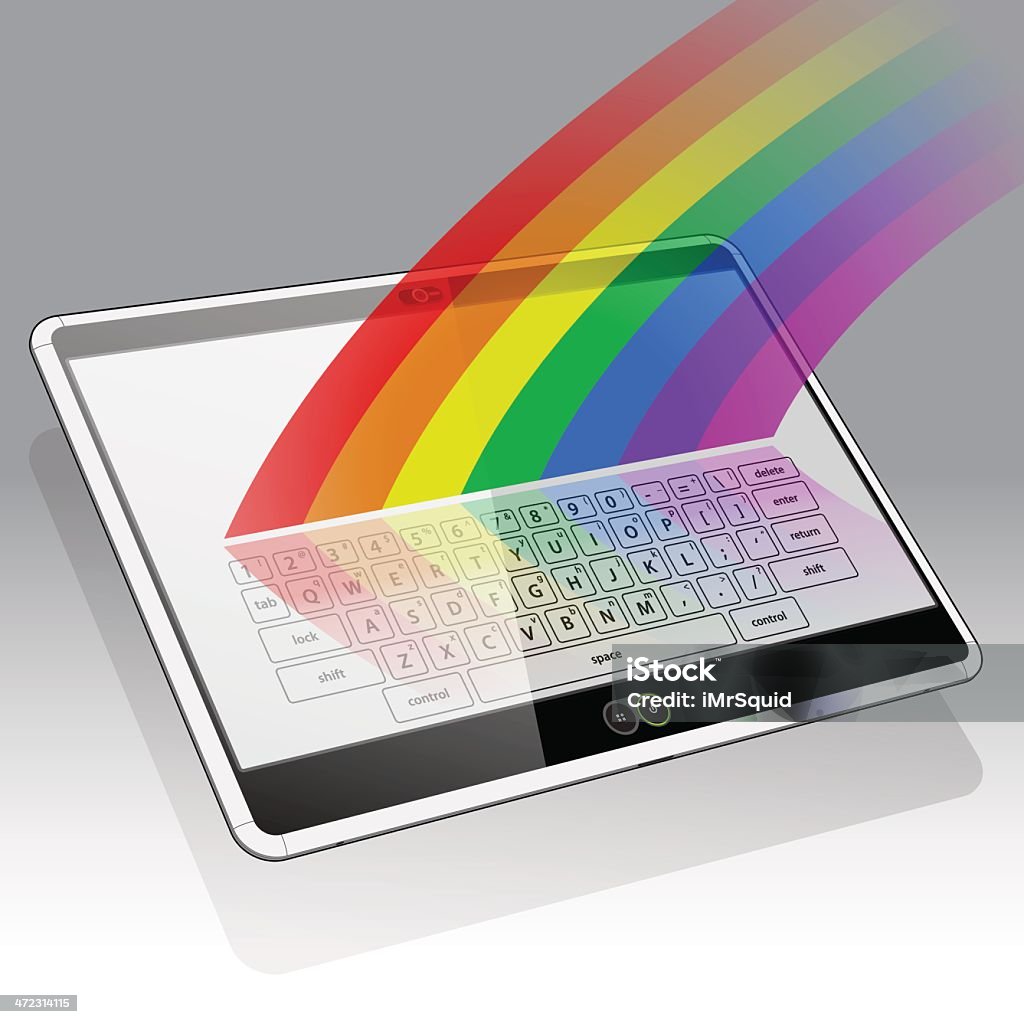 Tablet PC, arco-íris e um teclado - Royalty-free Amarelo arte vetorial