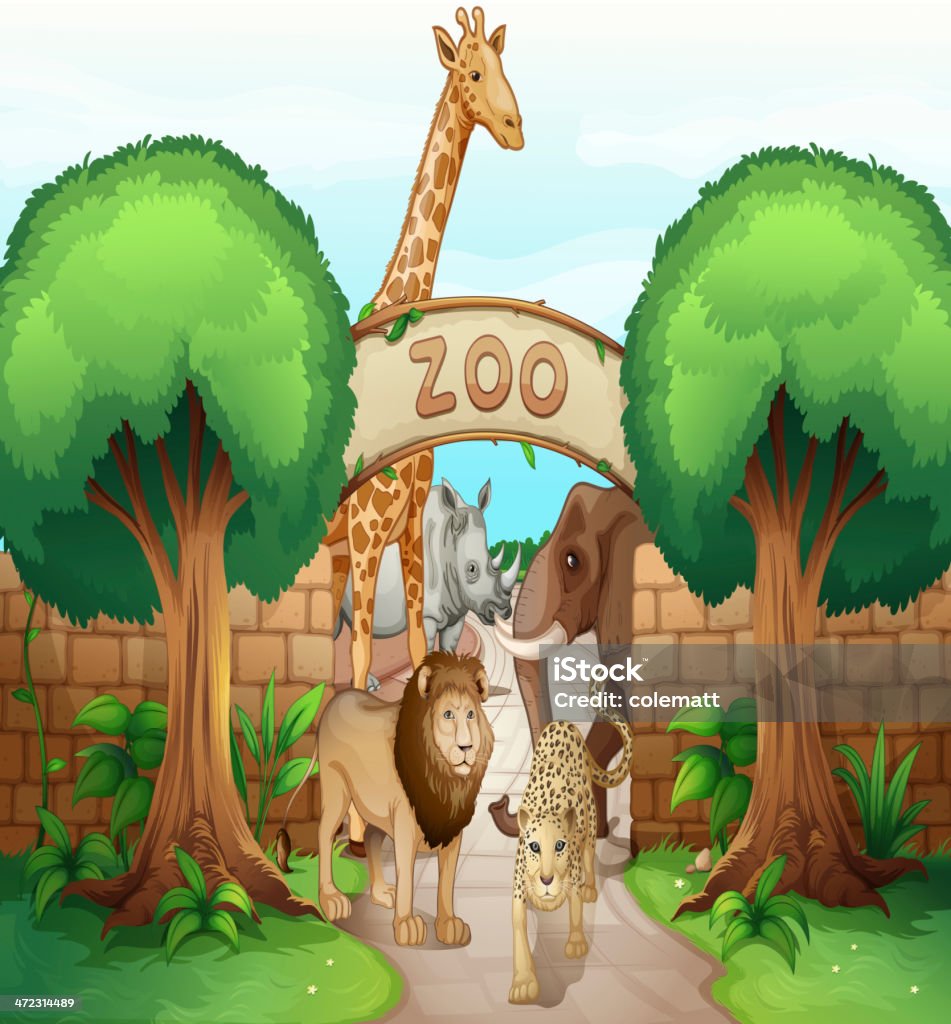 Zoo et les animaux - clipart vectoriel de Arbre libre de droits