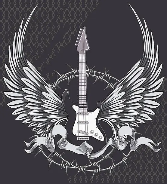 Vector illustration of Winged guitar