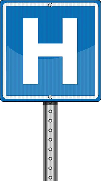 Vector illustration of A blue sign with a H indicating hospital nearby