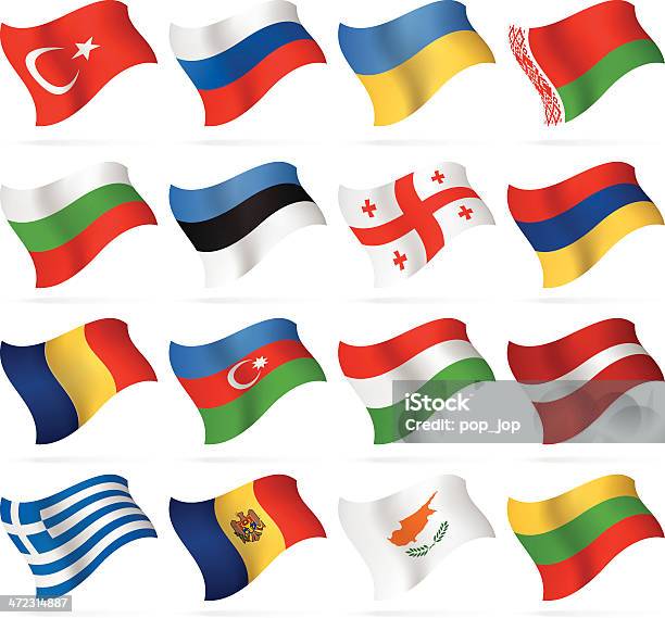 Flying Flagswschodnia I Południowa Europa - Stockowe grafiki wektorowe i więcej obrazów Flaga Ukrainy - Flaga Ukrainy, Azerbejdżan, Flaga