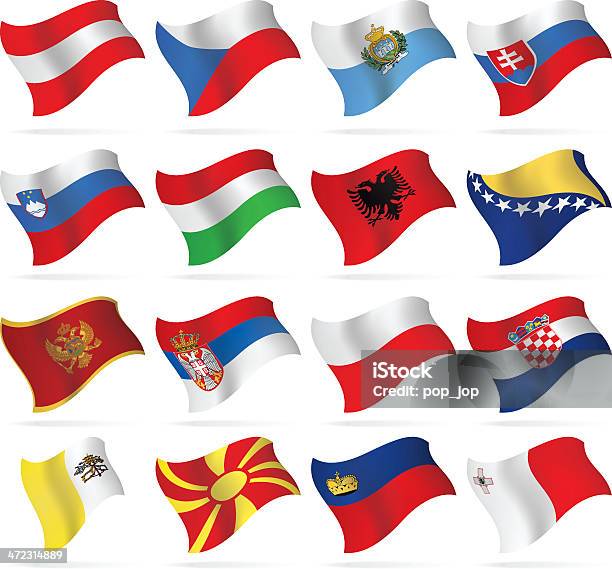 Vetores de Voando Flagseuropa Central E Do Sul e mais imagens de Bandeira - Bandeira, Croácia, Áustria