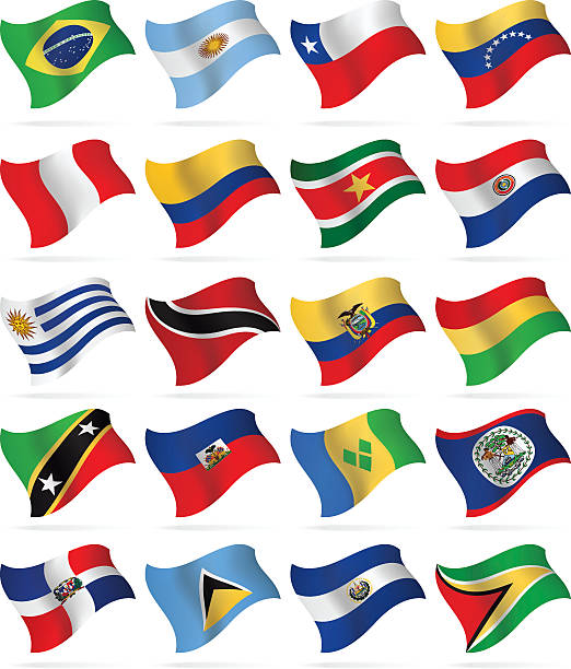 Flying Flags - South and Central America South and Central America Flags Collection - waveform flags flag of saint vincent and the grenadines stock illustrations