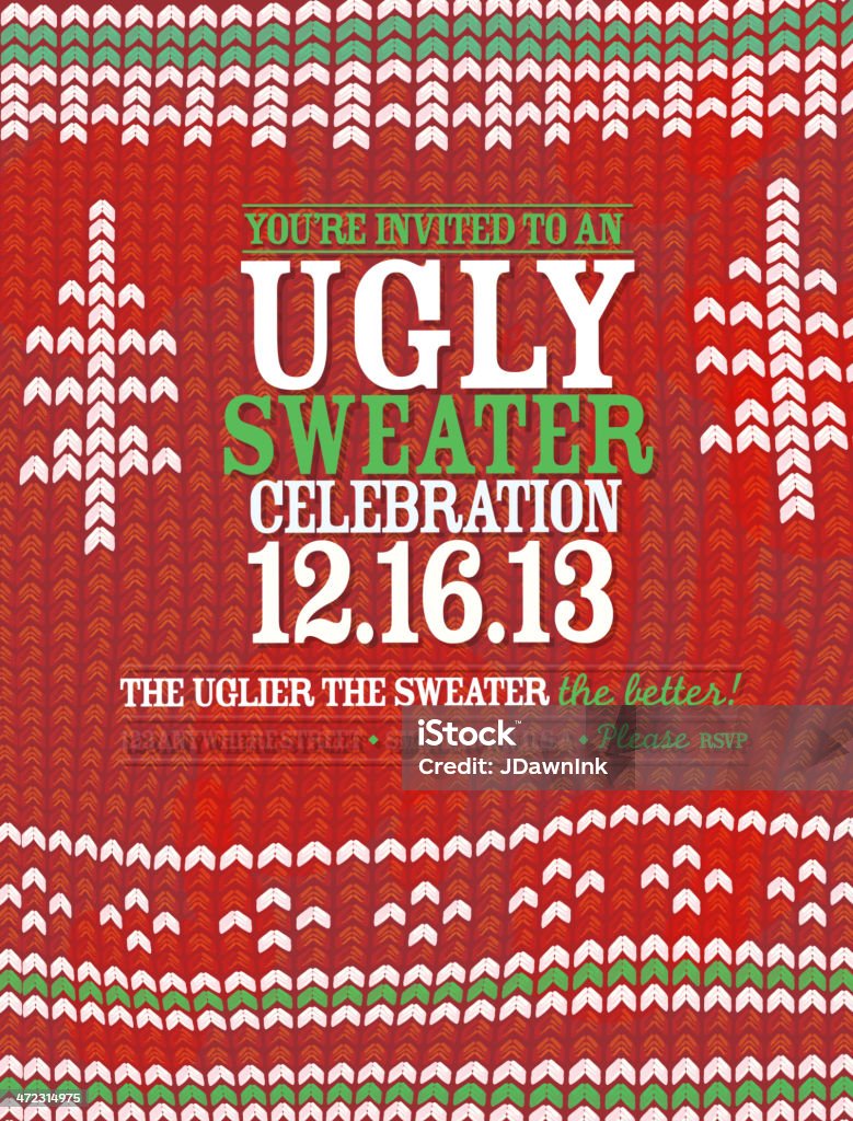 Patrón de tejido'Ugly Sweater'celebración de la fiesta de fin de año de diseño de plantilla de la invitación - arte vectorial de Jersey navideño libre de derechos