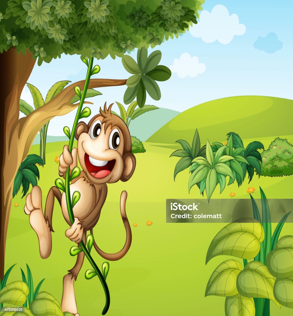 Wiszący monkey i pięknej przyrody - Grafika wektorowa royalty-free (Brązowy)