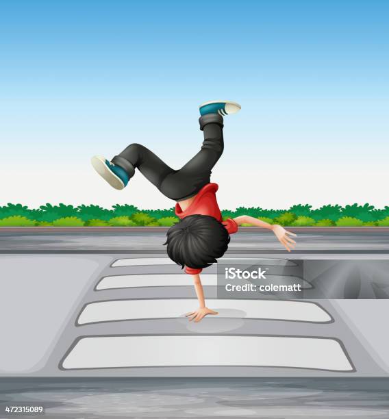 Boy Breakdancing At The Pedestrian Lane Stock Illustration - Download Image Now - Asphalt, Balance, Blue