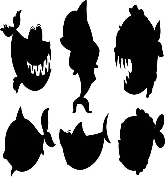 Vector illustration of school of black colored fishes