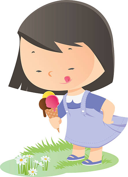 Icecream Smiling girl eating ice cream melting girl stock illustrations