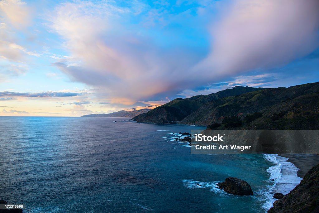 Big Sur California Scenic The iconic and beautiful view of the coastal area of Big Sur, California at dusk. 2015 Stock Photo