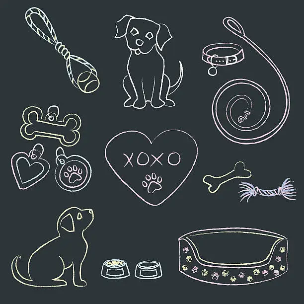 Vector illustration of Chalk Puppies and Items