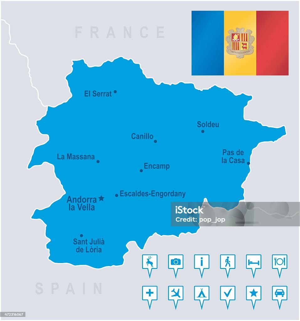 Карта города Андорра-флаг, навигации иконки - Векторная графика Андорра роялти-фри