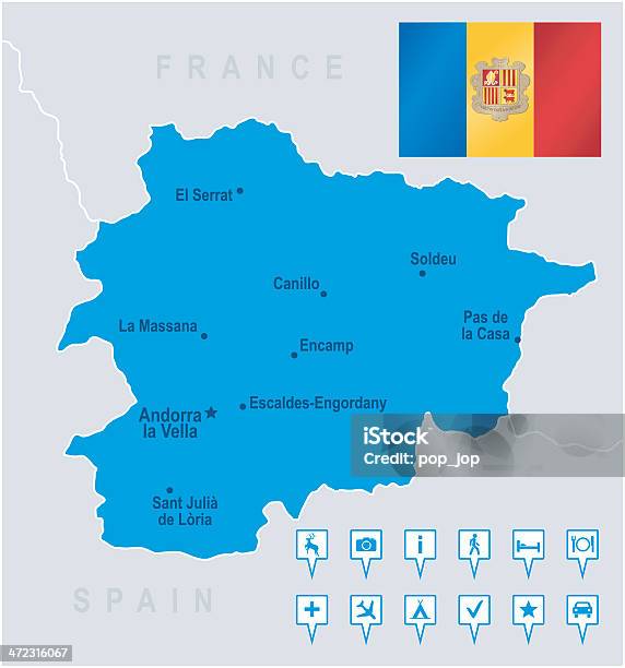 Карта Города Андоррафлаг Навигации Иконки — стоковая векторная графика и другие изображения на тему Андорра - Андорра, Андорра-ла-Велья, Большой город