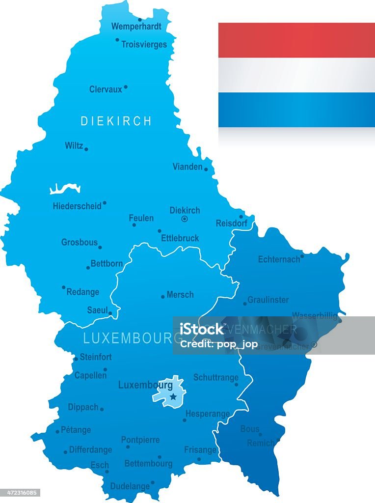 Carte de Luxembourg-Unis, des villes et drapeau - clipart vectoriel de Drapeau luxembourgeois libre de droits