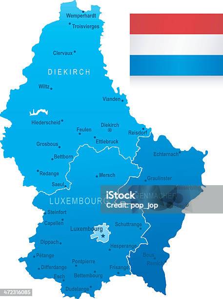 Vetores de Mapa Do Luxemburgomembros Cidades E A Bandeira e mais imagens de Bandeira Luxemburguesa - Bandeira Luxemburguesa, Azul, Bandeira