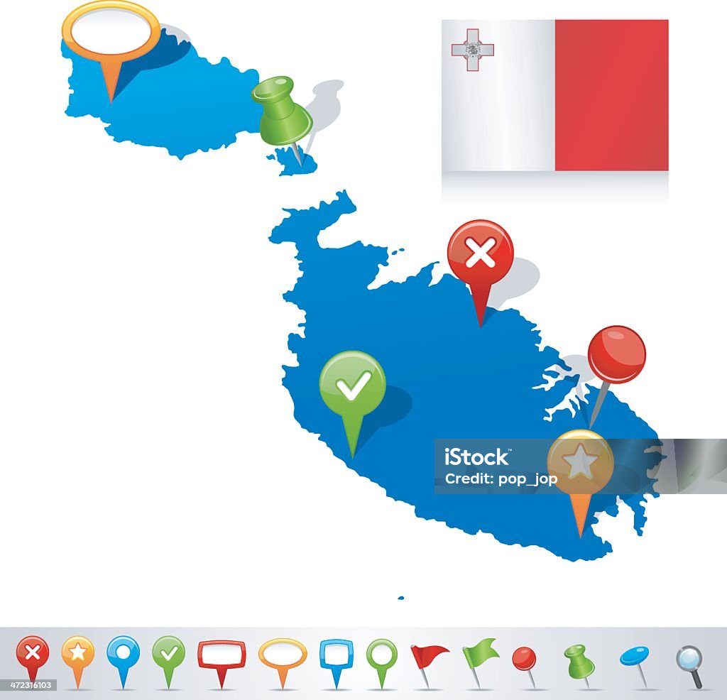 Carte de navigation avec des icônes de Malte - clipart vectoriel de Bleu libre de droits