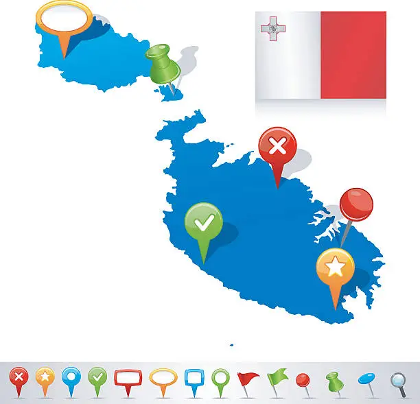 Vector illustration of Map of Malta with navigation icons