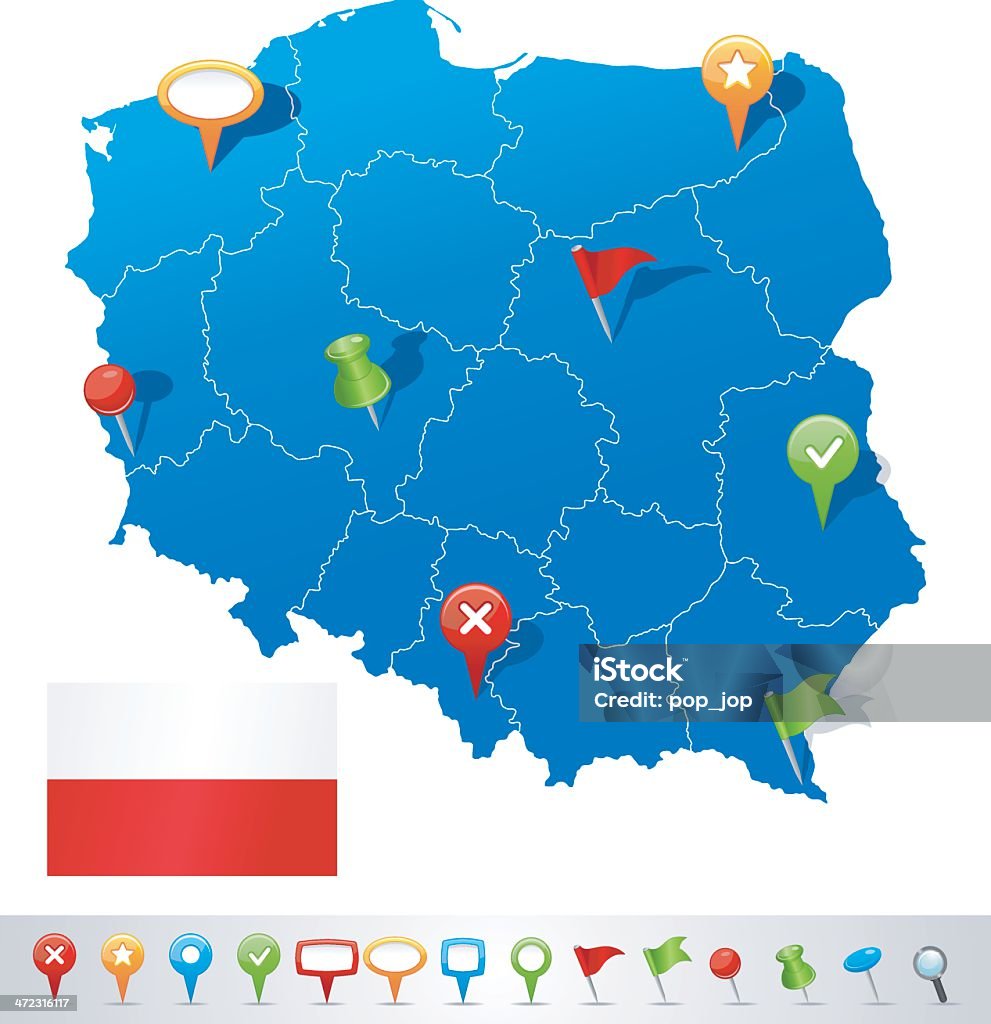 Mappa di Polonia con icone di navigazione - arte vettoriale royalty-free di Polonia