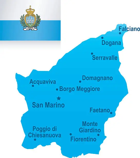 Vector illustration of Map of San Marino - cities and flag