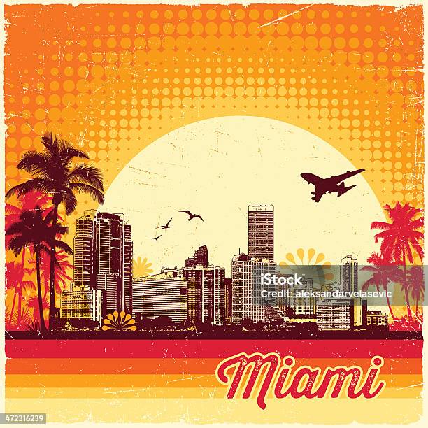 Retro Miami Skyline Stock Illustration - Download Image Now - Miami, Urban Skyline, Retro Style