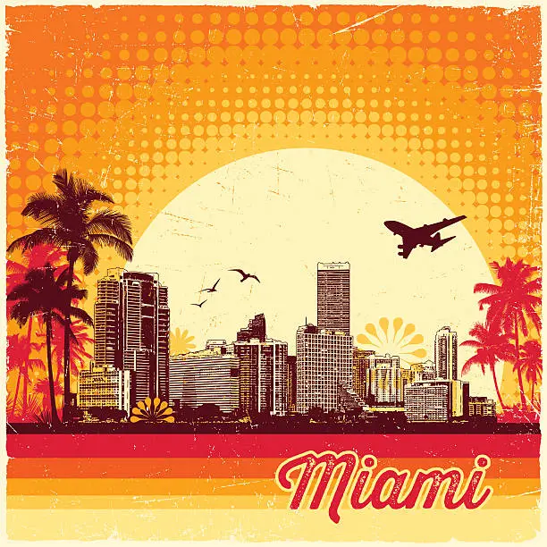 Vector illustration of Retro Miami Skyline