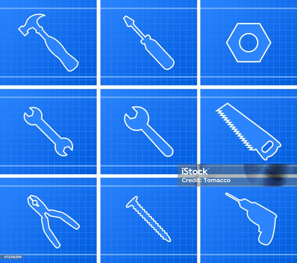 Working Tools Icons Set Working Tools Icons vector illustration, with hammer, screwdriver, nut, screw, saw, drill, auger, gimlet, drill hole, bolt, pliers, tongs, pincers, pincer,  vector illustration cartoon. Adjustable Wrench stock vector