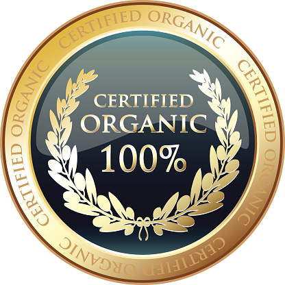 Certified organic gold award with a laurel.