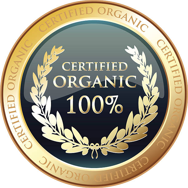 Certified Organic Gold Award Certified organic gold award with a laurel. insignia healthy eating gold nature stock illustrations