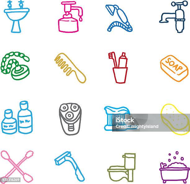 Bathroom Doodle Icon Set Stock Illustration - Download Image Now - Drawing - Art Product, Sink Plug, Bar Of Soap