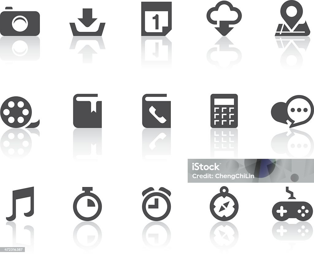 Smartfon funkcji prosty czarny ikony/seria - Grafika wektorowa royalty-free (Aparat fotograficzny)