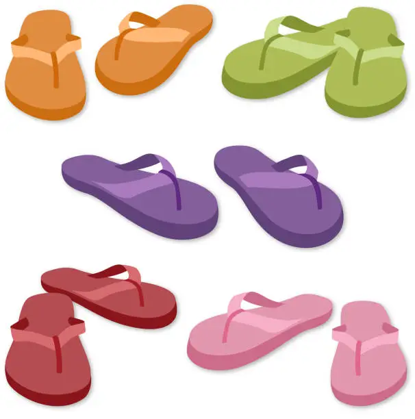 Vector illustration of Five Pairs of Colorful Flip-Flop