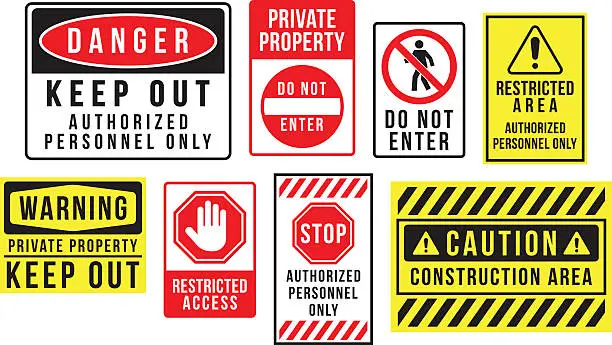 Vector illustration of Caution danger and warning signs