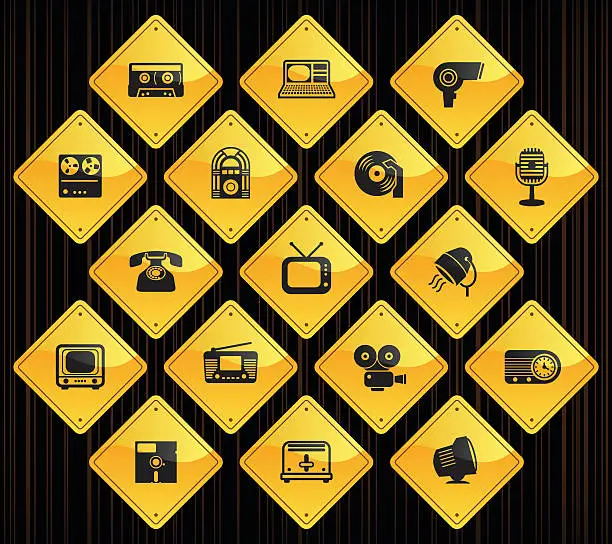 Vector illustration of Yellow Road Signs - Retro Electronics