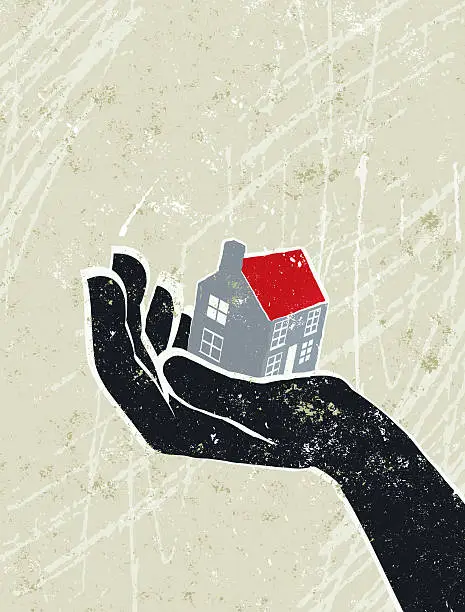 Vector illustration of Giant Hand with a Tiny House on the Palm