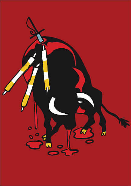 Dying bull Bull in Spain full of blood and about to die banderilla stock illustrations