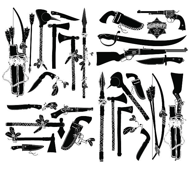 set of ancient weapons a large set of ancient weapons of American Indians and sheriffs, this illustration may be use as designer work. See more of my images here: http://s61.radikal.ru/i173/0905/98/c01cfa830780.jpg spear stock illustrations