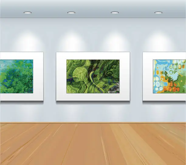 Vector illustration of Pictures  on the wall at art gallery