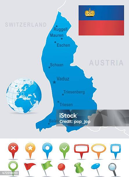 Map Of リヒテンシュタイン都市フラグとアイコン - イラストレーションのベクターアート素材や画像を多数ご用意 - イラストレーション, オーストリア, スイス