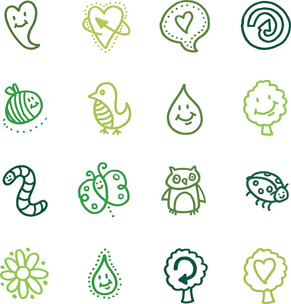 Recycling and nature doodle icon set vector art illustration