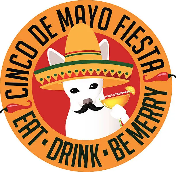 Vector illustration of Cinco De Mayo Chihuahua hat margarita icon