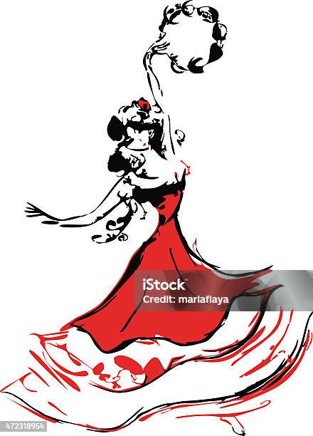 Gypsy Dancer With Tambourine Stock Illustration - Download Image Now - One Woman Only, Women, Dancing